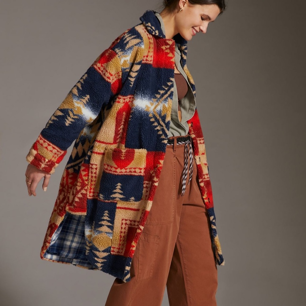 Anthropologie Pilcro Leopard Sherpa Duster Jacket NWT